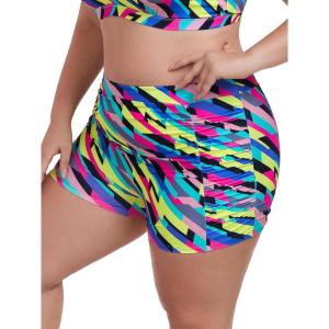 Ocean Blues Women’s Plus Size 3″ High Waisted Board Shorts Tummy Control Swim Bottom Boyleg Tankini Bottom(Neon Striped)