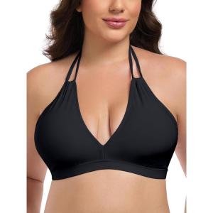 Ocean Blues Women’s Plus Size Cutout Bikini Top Halter Swimsuit Top(Black)