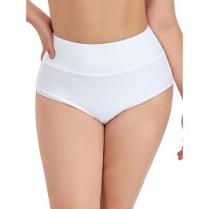 Ocean Blues Women’s Plus Size High Waisted Bikini Bottom Full Coverage Swim Bottom(White)