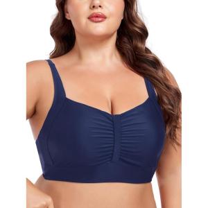 Ocean Blues Women’s Plus Size Ruched Bikini Top Square Neck Swimsuit Tops Padded Bathing Suits Sport Bra(Navy Blue)