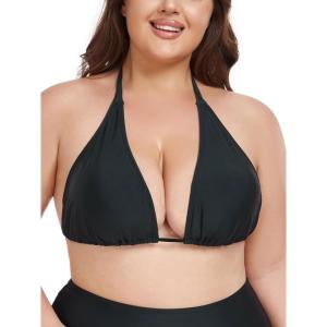 Ocean Blues Women’s Plus Size Triangle Bikini Top Halter Bathing Suit Top(Black)
