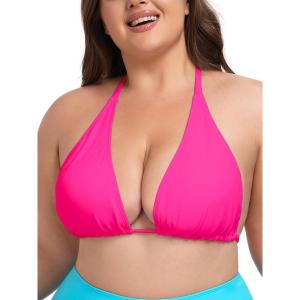 Ocean Blues Women’s Plus Size Triangle Bikini Top Halter Bathing Suit Top(Hot Pink)