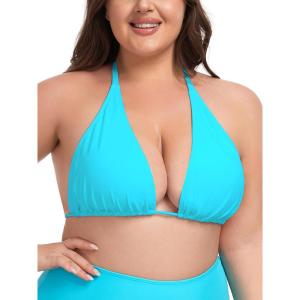 Ocean Blues Women’s Plus Size Triangle Bikini Top Halter Bathing Suit Top(Sky Blue)