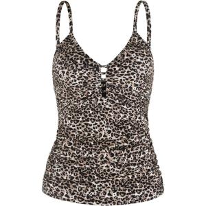 Ocean Blues Women’s Retro Tankini Swimsuit Shirring Tummy Control Tankini Top Only(Leopard)