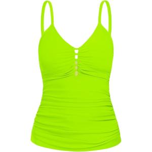 Ocean Blues Women’s Retro Tankini Swimsuit Shirring Tummy Control Tankini Top Only(Neon Green)