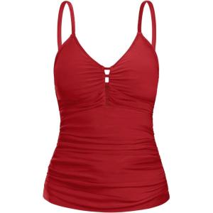 Ocean Blues Women’s Retro Tankini Swimsuit Shirring Tummy Control Tankini Top Only(Red)