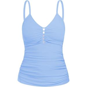 Ocean Blues Women’s Retro Tankini Swimsuit Shirring Tummy Control Tankini Top Only(Sea Blue)