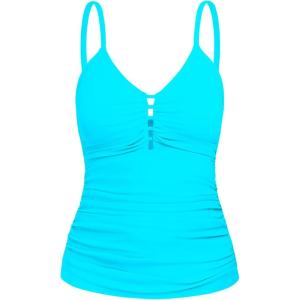 Ocean Blues Women’s Retro Tankini Swimsuit Shirring Tummy Control Tankini Top Only(Sky Blue)