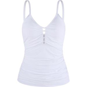 Ocean Blues Women’s Retro Tankini Swimsuit Shirring Tummy Control Tankini Top Only(White)