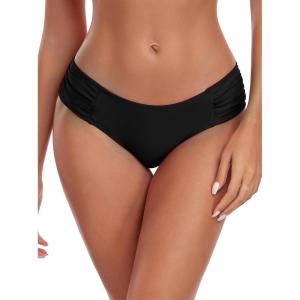 Ocean Blues Women’s Ruched Sides Bikini Bottom Medium Coverage Bikini Bottom(Black)