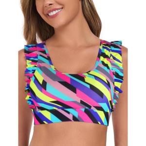 Ocean Blues Women’s Ruffle Bikini Top Supportive Swimsuit(Black and White)
