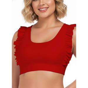 Ocean Blues Women’s Ruffle Bikini Top Supportive Swimsuit(Red)