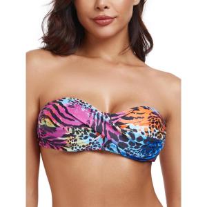 Ocean Blues Women’s Strapless Swimsuits for Women Bandeau Bikini Top Tie Back Halter Bathing Suit Top(Animal Print)