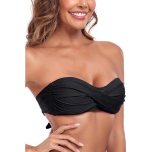 Ocean Blues Women’s Strapless Swimsuits for Women Bandeau Bikini Top Tie Back Halter Bathing Suit Top(Black – 1)