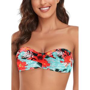 Ocean Blues Women’s Strapless Swimsuits for Women Bandeau Bikini Top Tie Back Halter Bathing Suit Top(Blue Floral)