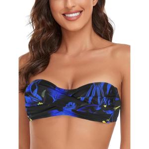 Ocean Blues Women’s Strapless Swimsuits for Women Bandeau Bikini Top Tie Back Halter Bathing Suit Top(Feather Print)