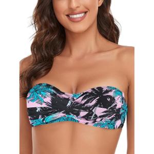 Ocean Blues Women’s Strapless Swimsuits for Women Bandeau Bikini Top Tie Back Halter Bathing Suit Top(Leaf Print)