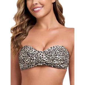Ocean Blues Women’s Strapless Swimsuits for Women Bandeau Bikini Top Tie Back Halter Bathing Suit Top(Leopard)