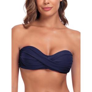 Ocean Blues Women’s Strapless Swimsuits for Women Bandeau Bikini Top Tie Back Halter Bathing Suit Top(Navy Blue)