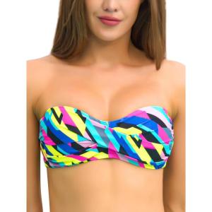 Ocean Blues Women’s Strapless Swimsuits for Women Bandeau Bikini Top Tie Back Halter Bathing Suit Top(Neon Striped)