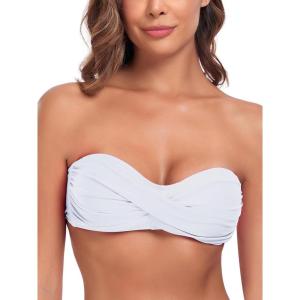 Ocean Blues Women’s Strapless Swimsuits for Women Bandeau Bikini Top Tie Back Halter Bathing Suit Top(White-1)