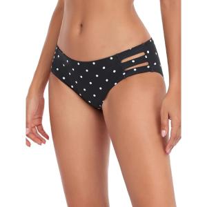 Ocean Blues Women’s Strappy Bikini Bottom Full Coverage Swim Briefs(Black Polka Dot)