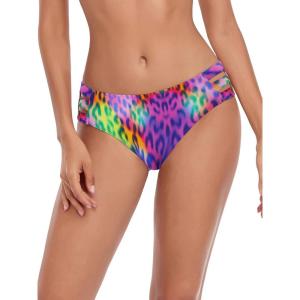 Ocean Blues Women’s Strappy Bikini Bottom Full Coverage Swim Briefs(Purple Leopard)