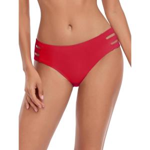 Ocean Blues Women’s Strappy Bikini Bottom Full Coverage Swim Briefs(Red.)