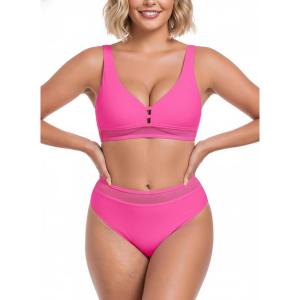 Ocean Blues Women’s Triangle Bikini Set High Waisted Two Piece Bathing Suit Sexy Mesh Bikini(Hot Pink)