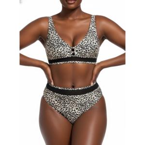 Ocean Blues Women’s Triangle Bikini Set High Waisted Two Piece Bathing Suit Sexy Mesh Bikini(Leopard)
