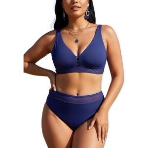 Ocean Blues Women’s Triangle Bikini Set High Waisted Two Piece Bathing Suit Sexy Mesh Bikini(Navy Blue)