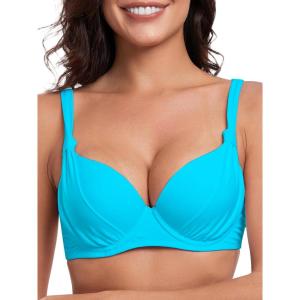 Ocean Blues Women’s Underwire Bikini Tops Retro Push Up Bathing Suit Top(Sky Blue)