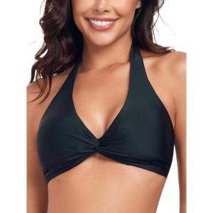 Ocean Blues Women’s V-Neck Bikini Top Twist Triangle Swimsuit Top Halter Bathing Suit Top(Black)