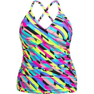 Ocean Blues Women’s Vneck Tankini Top Only Ruched Tummy Control Bathing Siut Top No Bottom(Neon Striped)