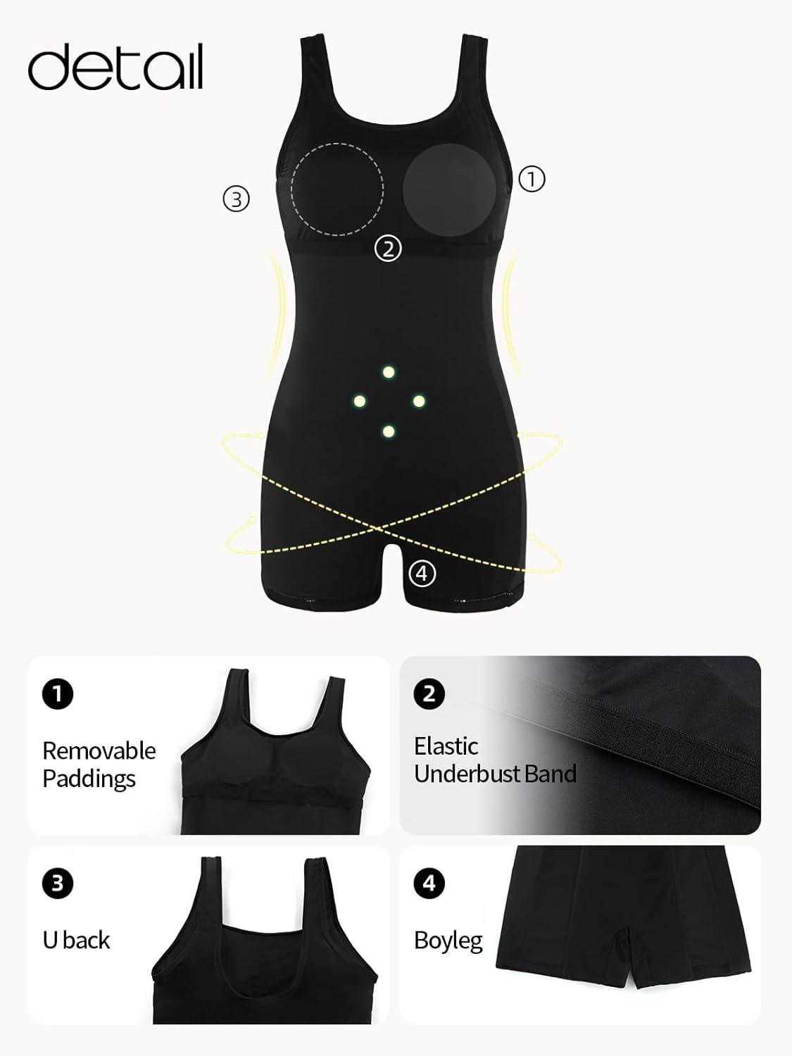 image:imageOcean Blues Womens Boyshort Swimsuit with Builtin Bra Active One Piece Bathing Suit Modest Athletic SwimwearBlack