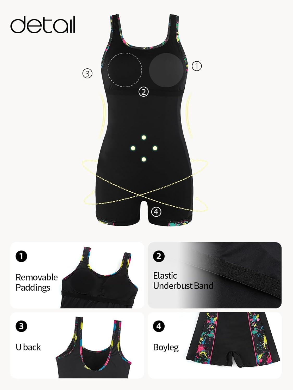 image:imageOcean Blues Womens Boyshort Swimsuit with Builtin Bra Active One Piece Bathing Suit Modest Athletic SwimwearColor Block