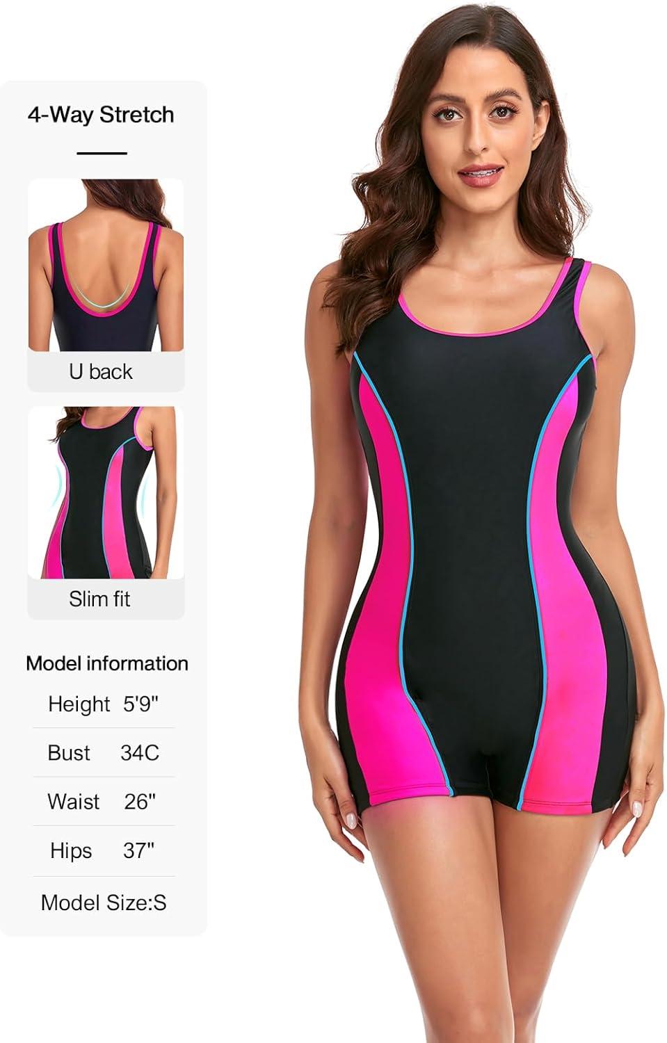 image:imageOcean Blues Womens Boyshort Swimsuit with Builtin Bra Active One Piece Bathing Suit Modest Athletic SwimwearHot Pink