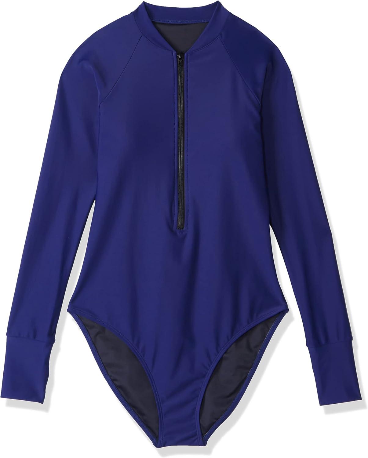 image:imageOcean Blues Womens Long Sleeve Rash Guard Printed Surfing Swimsuit Zipper One Piece Bathing SuitNavy Blue