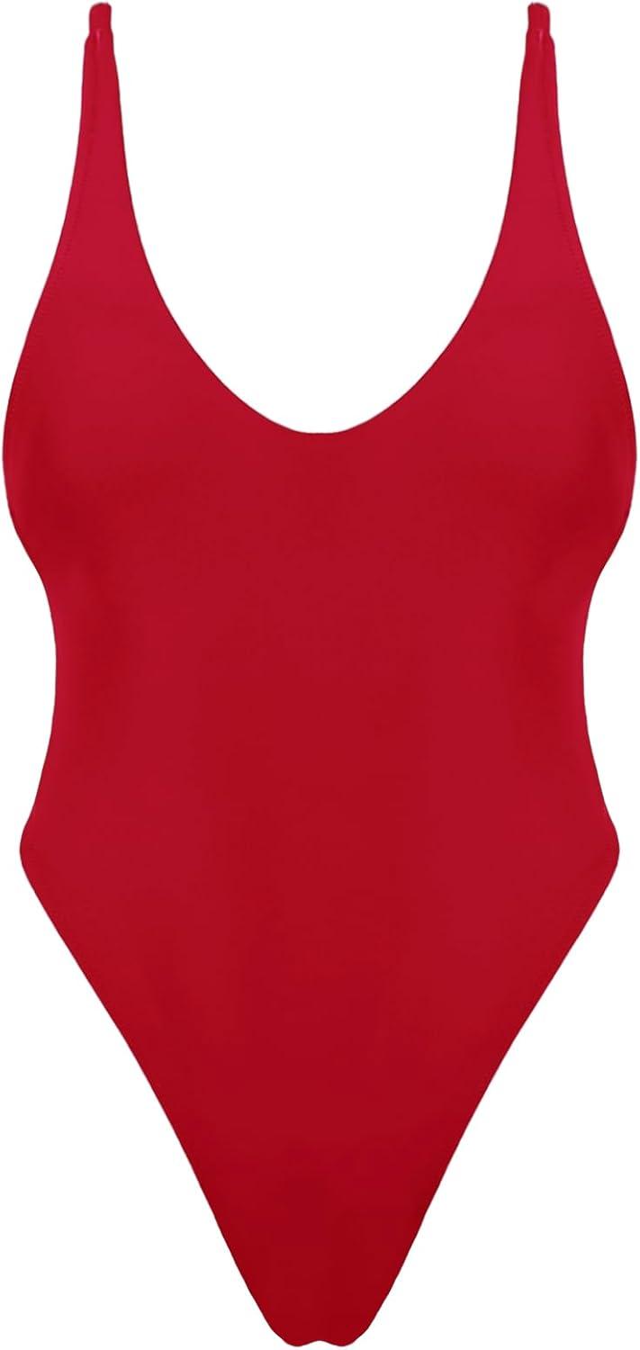 image:imageOcean Blues Womens Sexy Thong One Piece Swimsuit High Cut Adjustable One Piece Bathing SuitsDark Red
