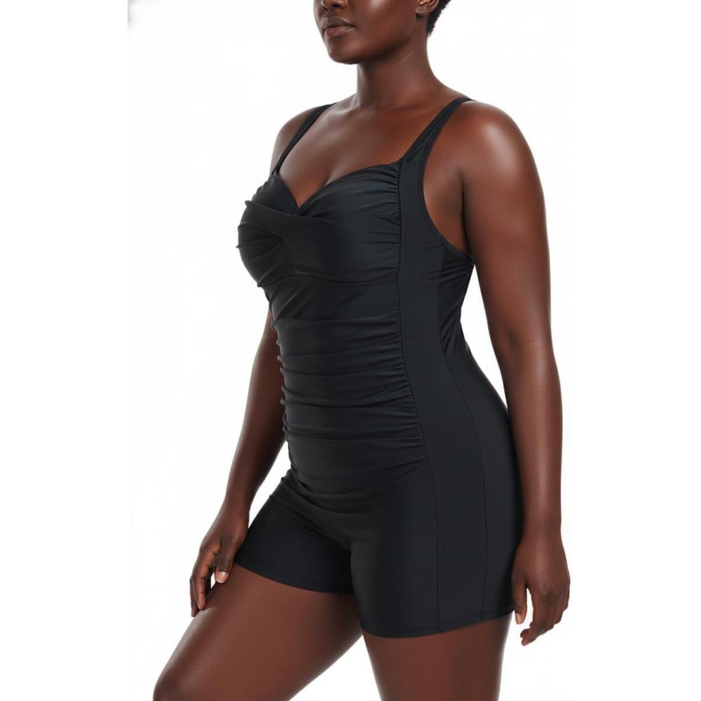 image:imageOcean Blues Womens Plus Size Boyleg One Piece Bathing Suit Tummy Control Retro One Piece SwimsuitBlack
