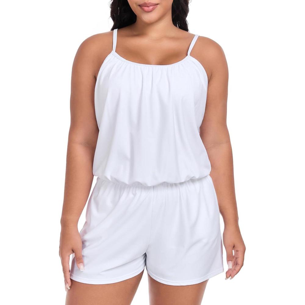 image:imageOcean Blues Womens Plus Size One Piece Bathing Suit Romper Style Loose Fit SwimsuitWhite