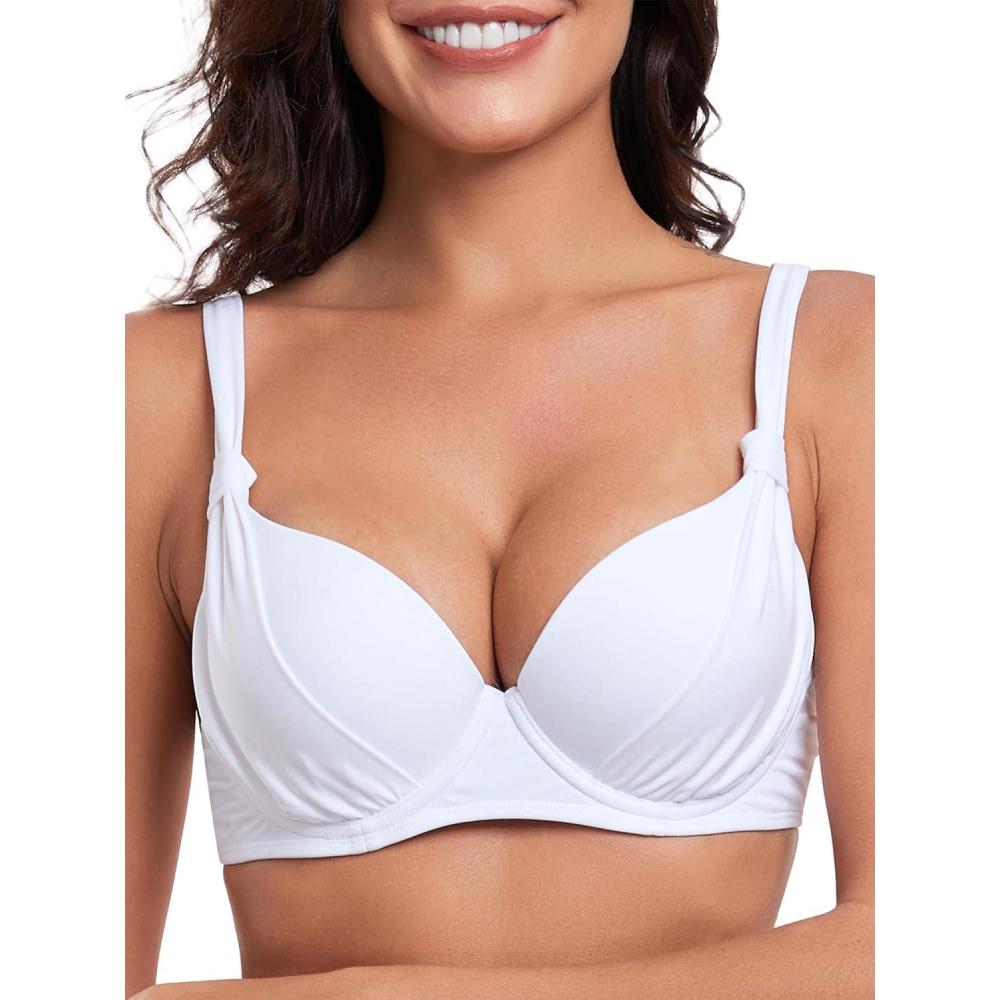 image:imageOcean Blues Womens Underwire Bikini Tops Retro Push Up Bathing Suit TopWhite
