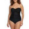 Ocean Blues Women’s Bandeau One Pieces Swimsuit Molded Cups Shirring Tummy Control Bathing Suit(Black)