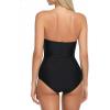 Ocean Blues Women’s Bandeau One Pieces Swimsuit Molded Cups Shirring Tummy Control Bathing Suit(Black)