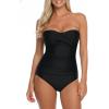 Ocean Blues Women’s Bandeau One Pieces Swimsuit Molded Cups Shirring Tummy Control Bathing Suit(Black)