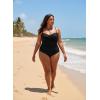 Ocean Blues Women’s Bandeau One Pieces Swimsuit Molded Cups Shirring Tummy Control Bathing Suit(Black)