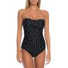 Ocean Blues Women’s Bandeau One Pieces Swimsuit Molded Cups Shirring Tummy Control Bathing Suit(Black Polka Dot)