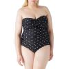 Ocean Blues Women’s Bandeau One Pieces Swimsuit Molded Cups Shirring Tummy Control Bathing Suit(Black Polka Dot)
