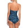 Ocean Blues Women’s Bandeau One Pieces Swimsuit Molded Cups Shirring Tummy Control Bathing Suit(Blue Leaf)