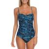 Ocean Blues Women’s Bandeau One Pieces Swimsuit Molded Cups Shirring Tummy Control Bathing Suit(Blue Leaf)